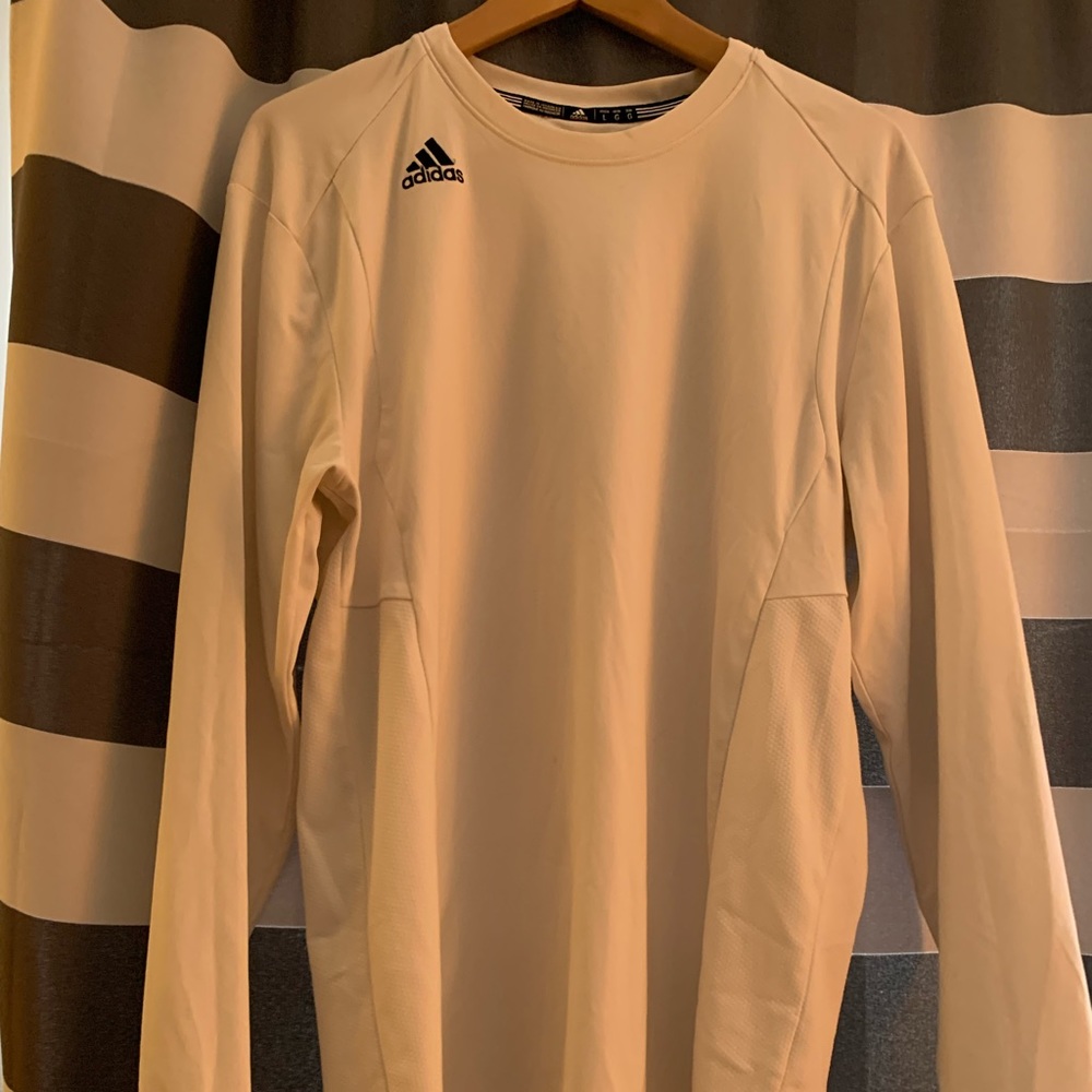 White adidas athletic kind sleeve shirt